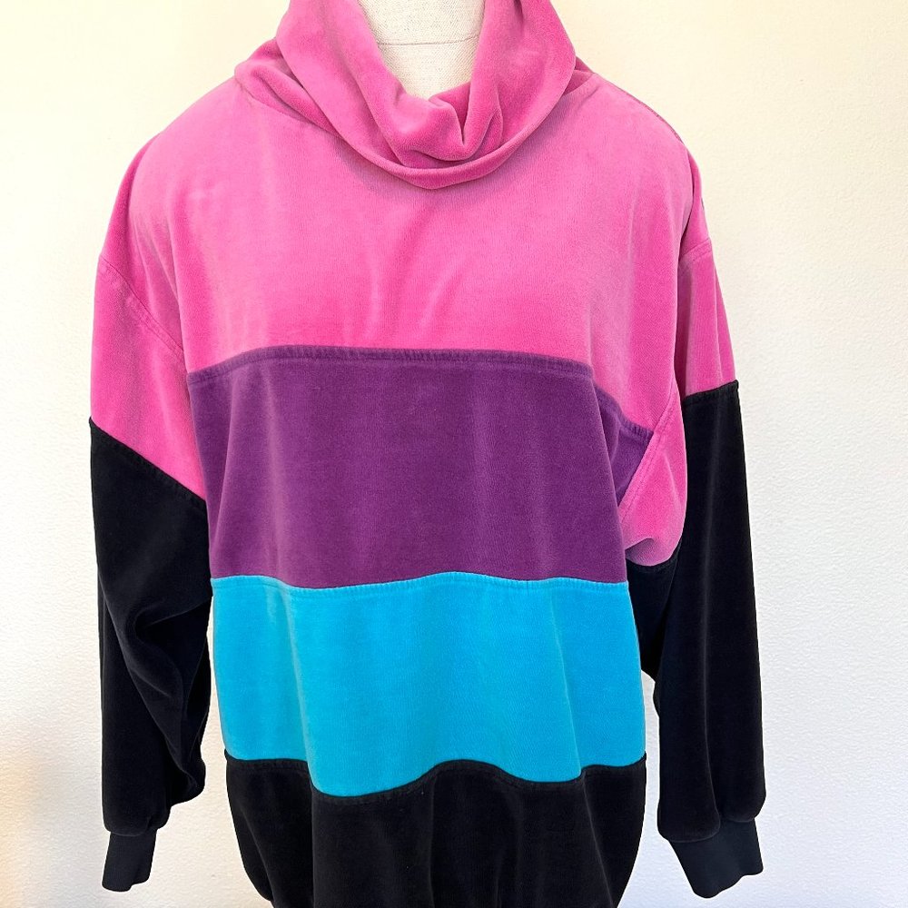 90's Velour Cowl Neck Long Sleeve Pullover - Size Medium - Mervyns